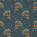 vector seamless pattern of stylized flowers on a dark blue background